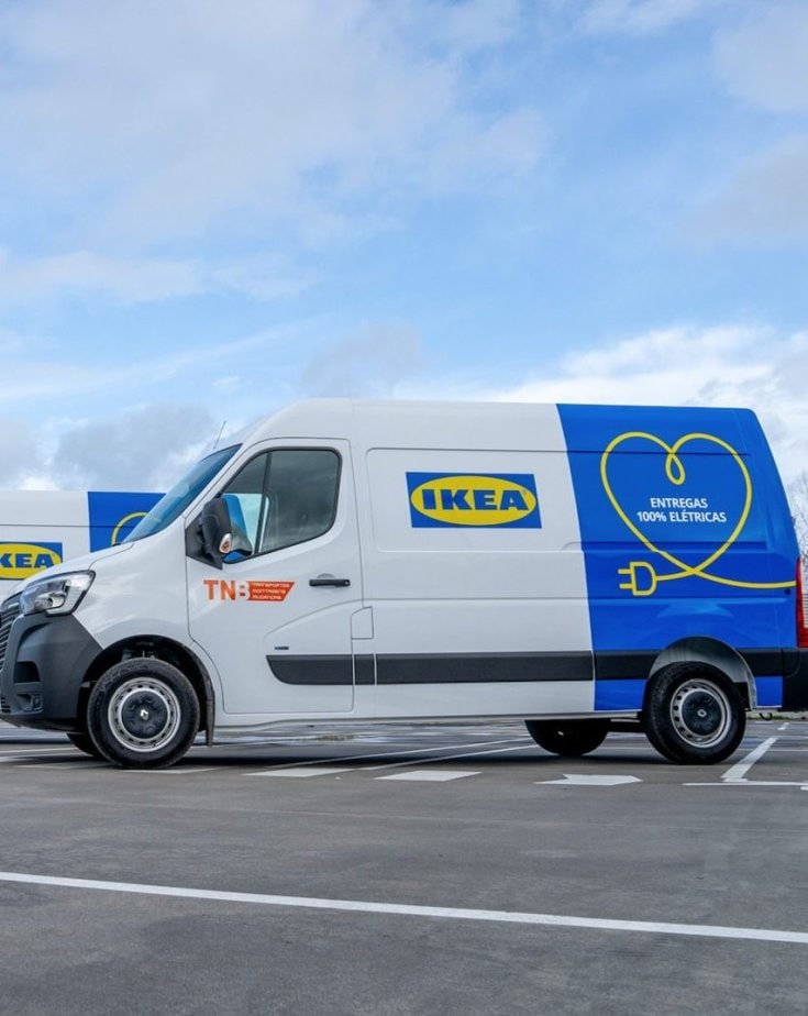 IKEA electrical delivery vehicles parked on a loading area getting ready to deliver.