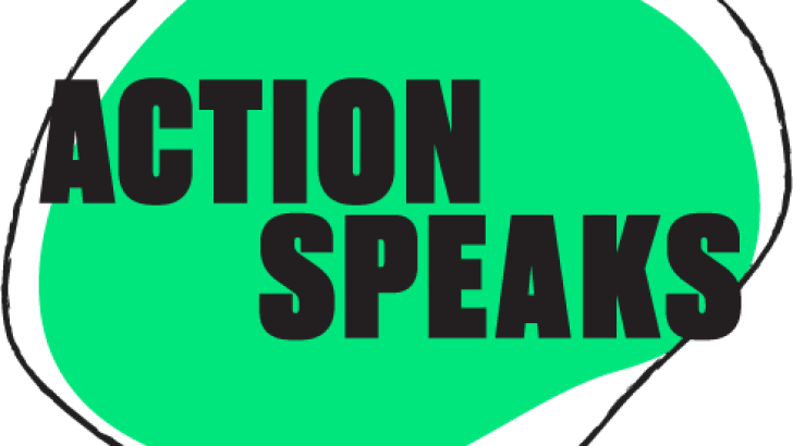 The Action Speaks logo on a green background.